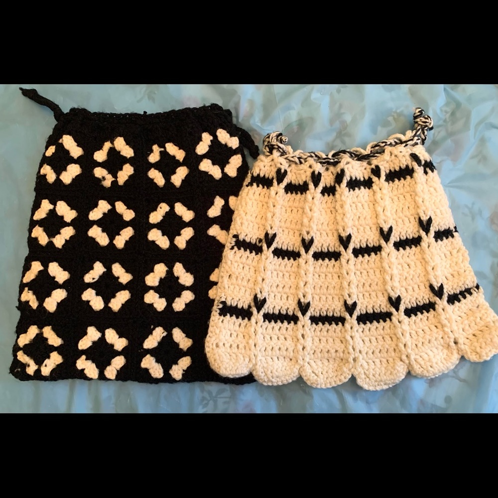 2 Hand Crochet Drawstring Bags